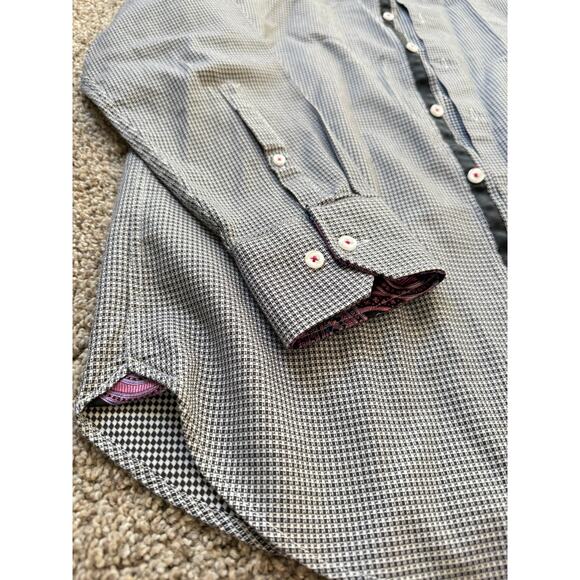 Ben Sherman Men’s XL  Button-Up Shirt - Black/White Houndstooth & Paisley Accent - Picture 3 of 3